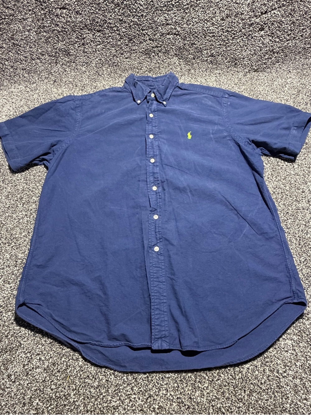 Ralph Lauren Navy Short-Sleeve Button-Down Shirt with Green Pony XL